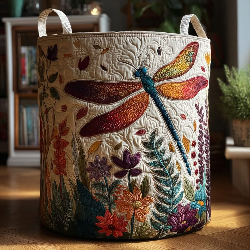 Dragonfly Nature Wings Quilted Laundry Basket Gift For Someone Who Loves Dragonflies