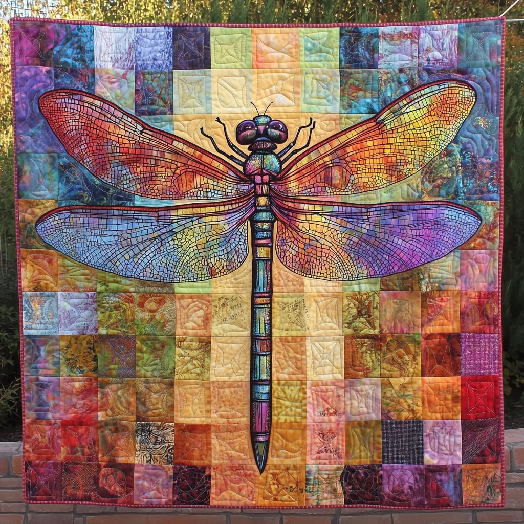 Dragonfly Square Mosaic Quilted Blanket Best Gift Ideas For Dragonfly Lovers