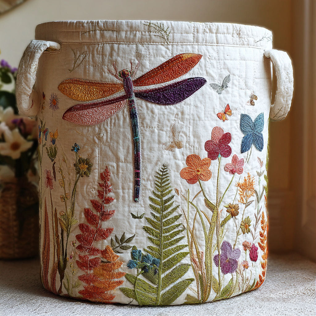 Dragonfly Whisper Quilted Laundry Basket Cottagecore Laundry Hamper Gift Housewarming