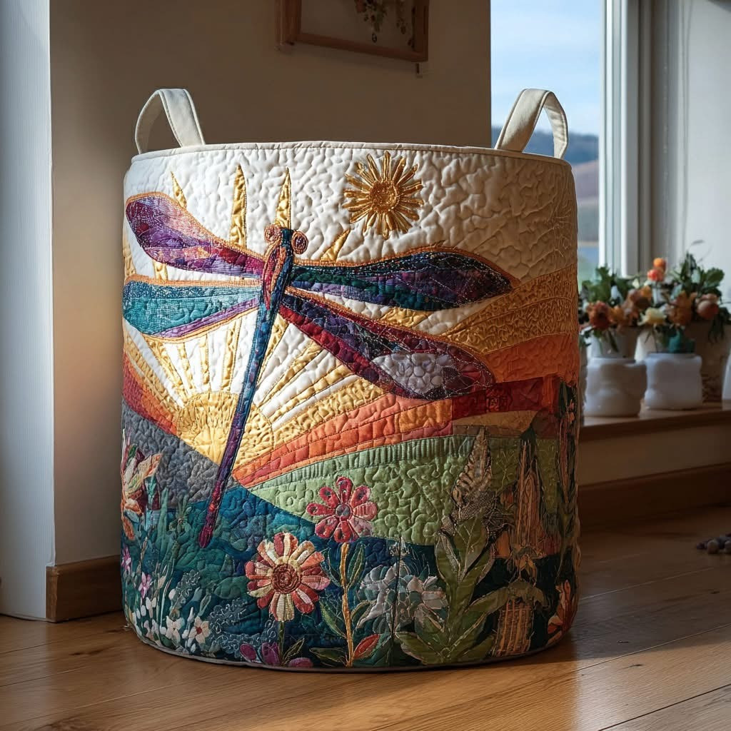 Dragonfly Wildflower Dawn Quilted Laundry Basket Laundry Hamper Dragonfly Gift Ideas