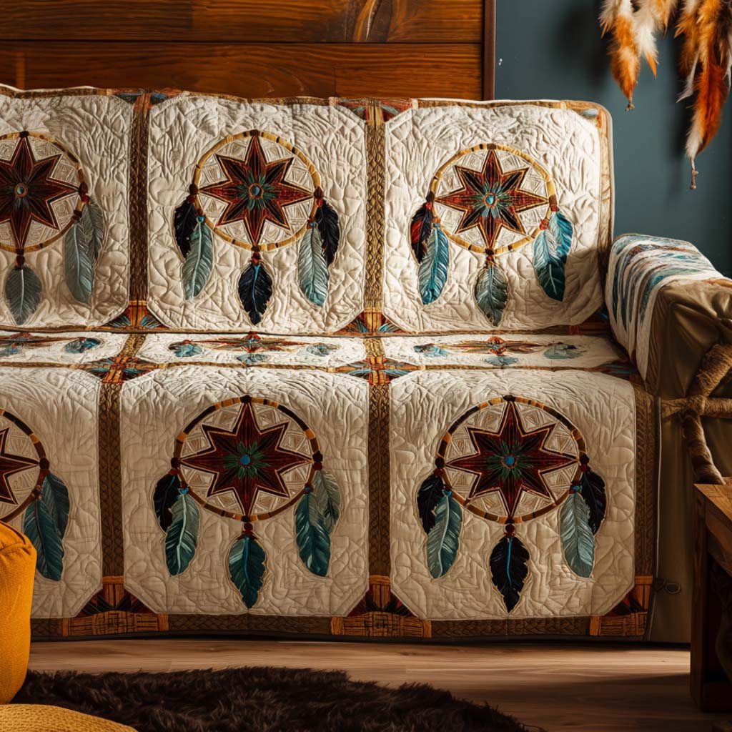 Dream Feathers Quilted Sofa Cover Holiday Living Room Decor Native American Themed Gifts