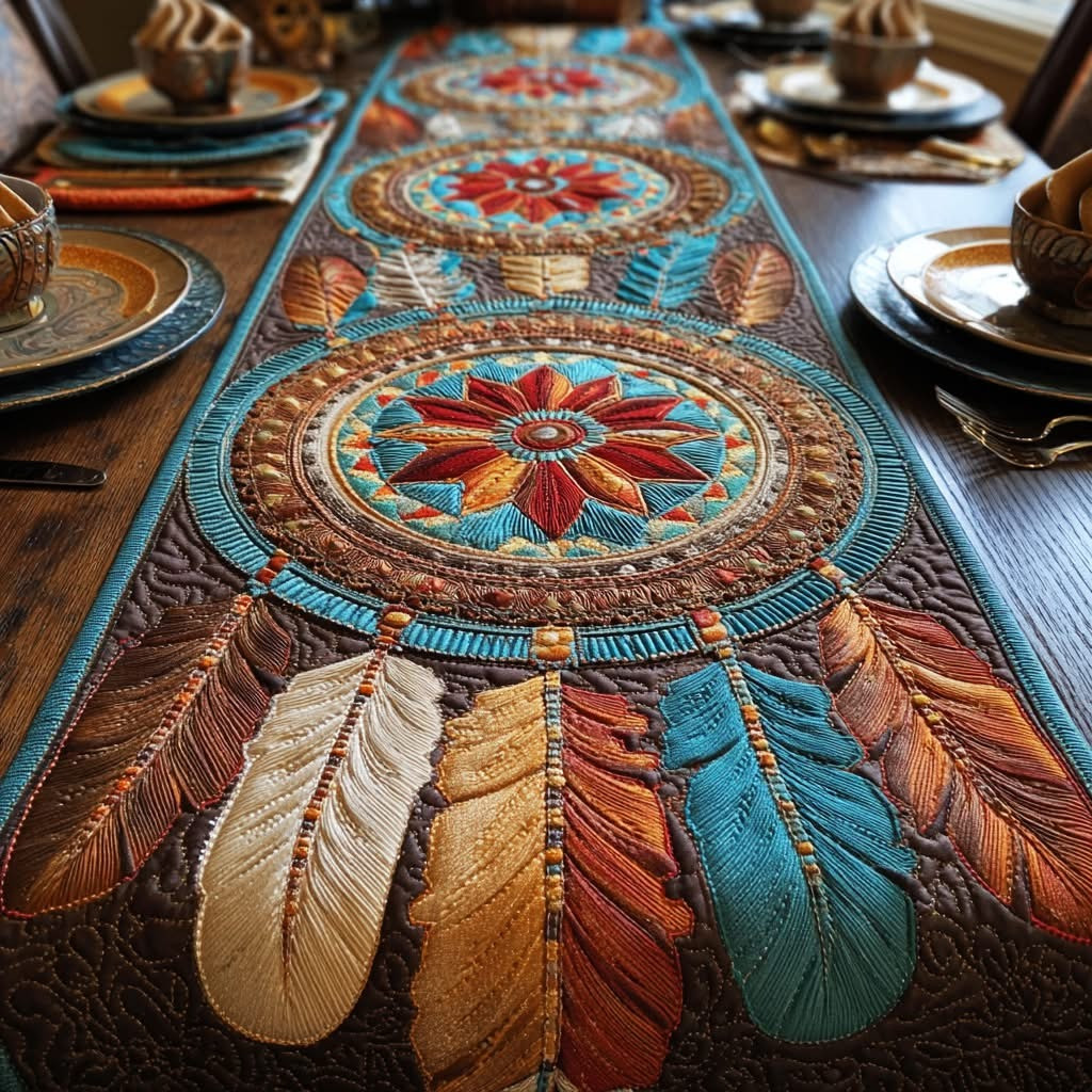 Dreamcatcher Dawn Quilted Table Runner Native American Dining Room Decor Gifts For Friends
