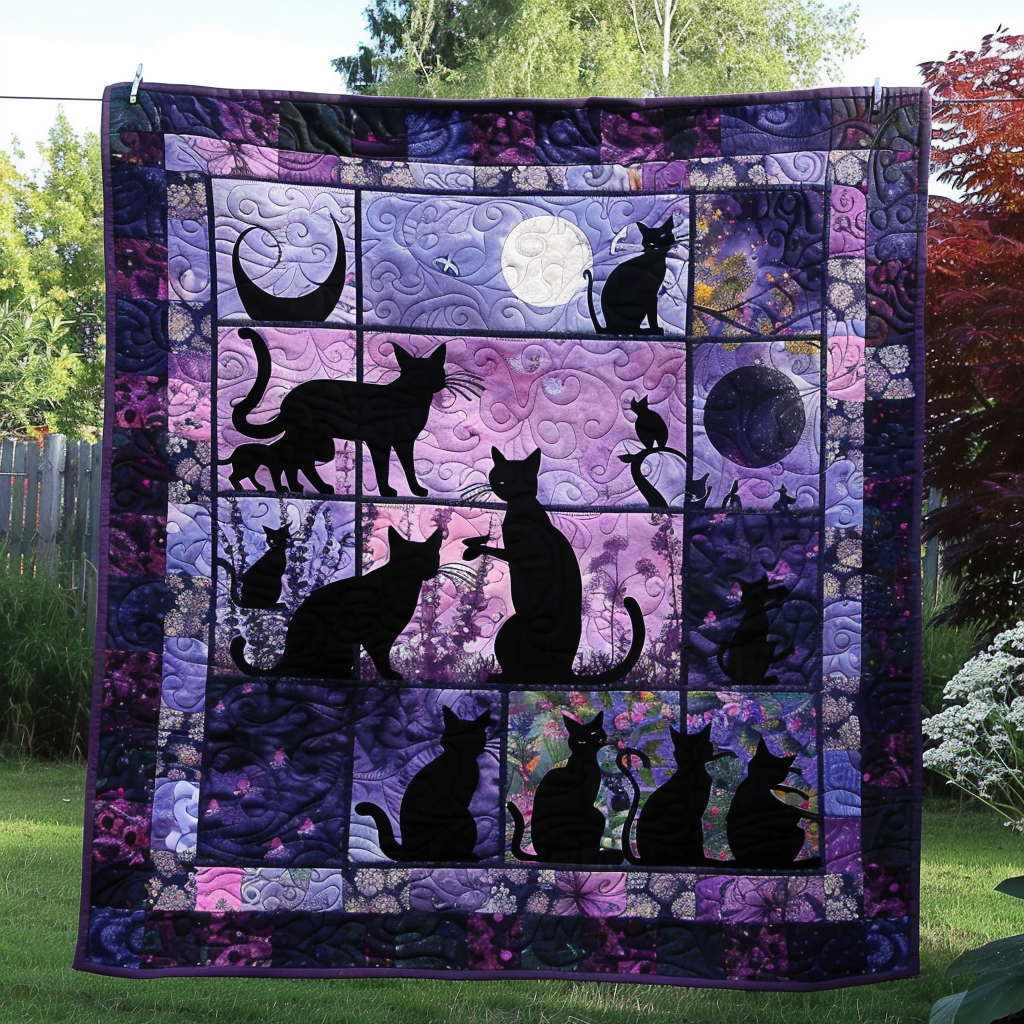Dreamy Garden Black Cats Quilted Blanket Bedroom Decorations Birthday Gifts For Cat Lovers