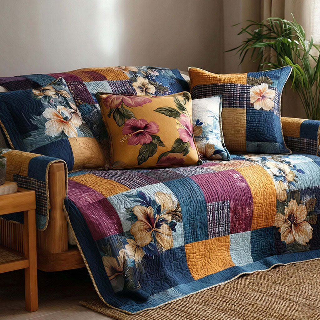 Drifted Blues Quilted Sofa Cover Furniture Covers Beach Lover Christmas Gifts