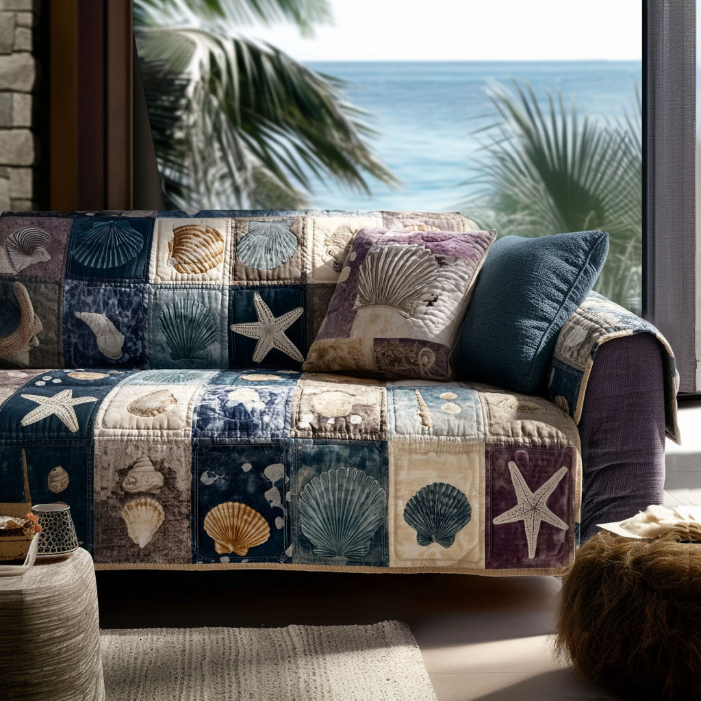 Drifted Shells Quilted Sofa Cover Sofa Protector Cover Unique Gifts For Ocean Lovers