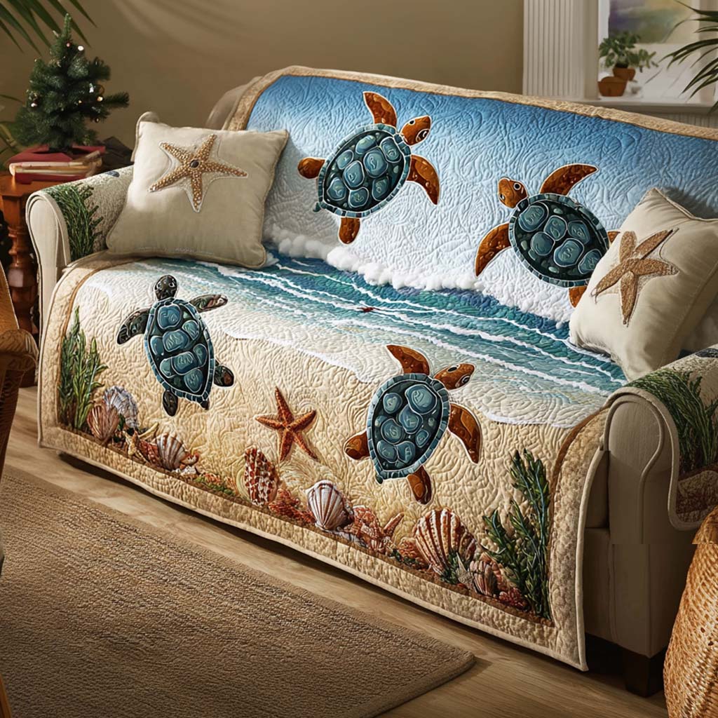 Driftwood Turtle Quilted Sofa Cover Sofa Blanket Cover Turtle Present Ideas