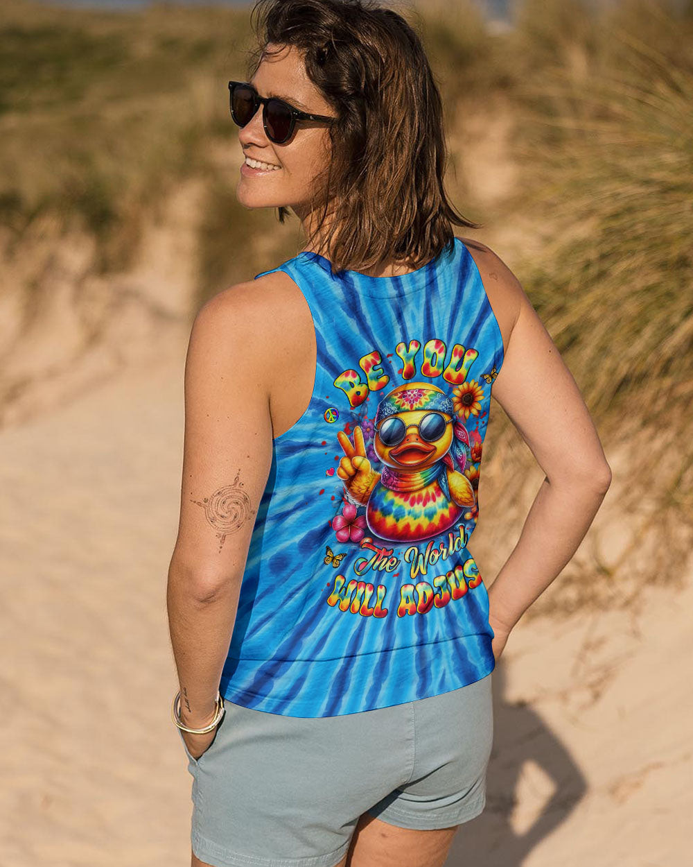 Duck Be You The World Will Adjust Tank Top Colorful Tie Dye Duck With Peace Sign Gift Ideas