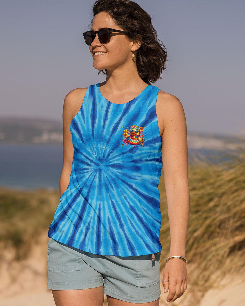 Duck Be You The World Will Adjust Tank Top Colorful Tie Dye Duck With Peace Sign Gift Ideas - Image 2
