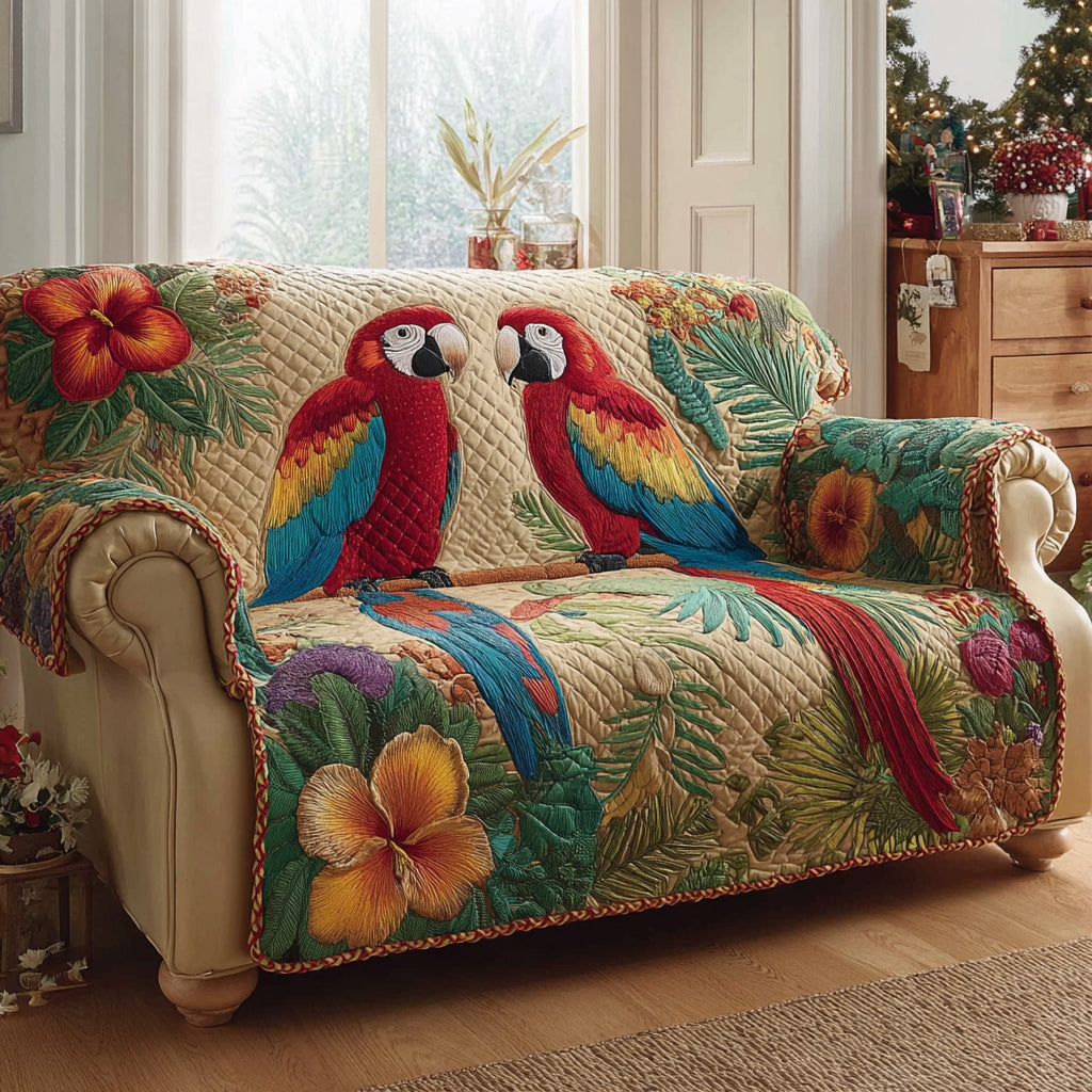 Duo Parrot Harmony Quilted Sofa Cover Home Decor Stores Gifts For Parrot Owners