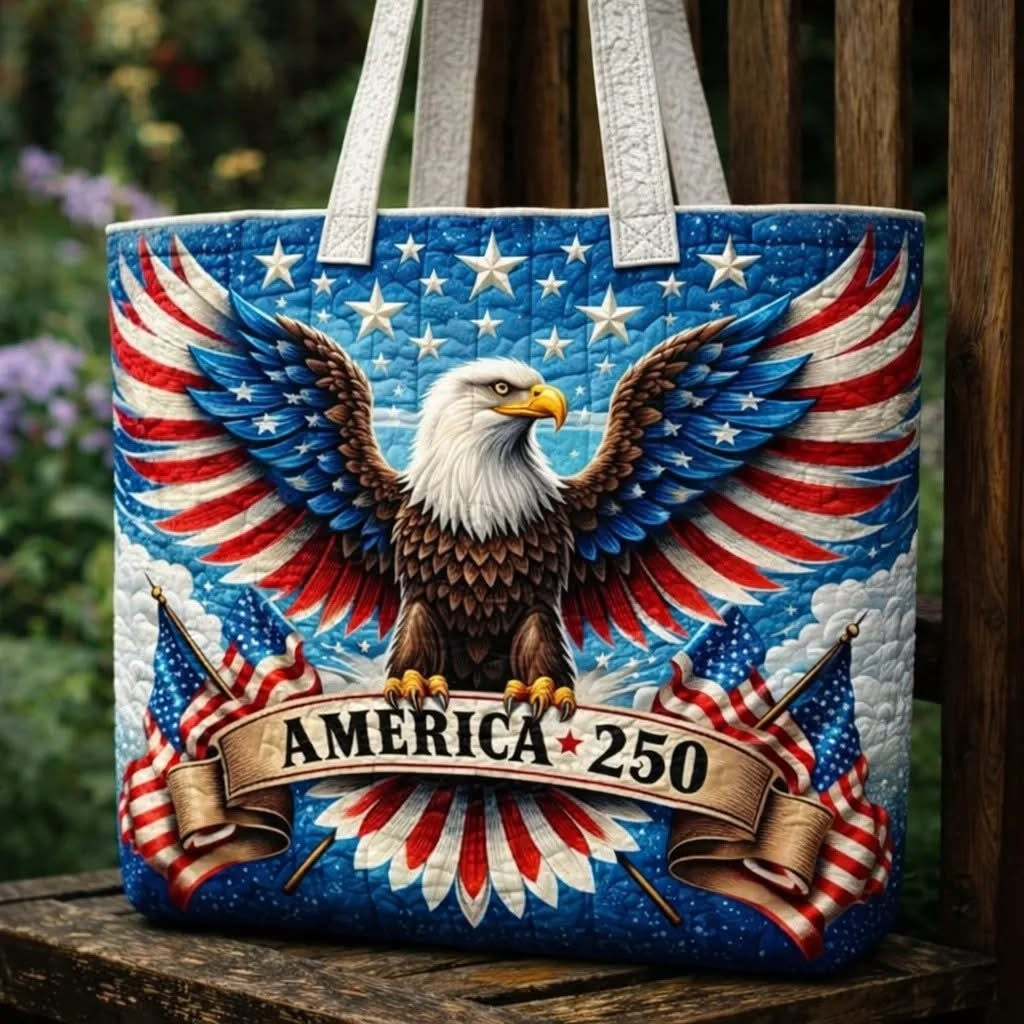 Eagle America 250th Anniversary Quilted Tote Bag USA Flag Patriotic Merchandise Gifts For Her