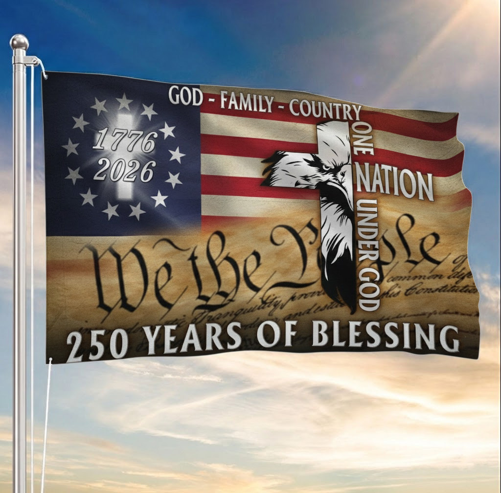 Eagle Cross Flag 250 Years Blessing 1776 2026 Patriotic Christian Decor Gift Ideas