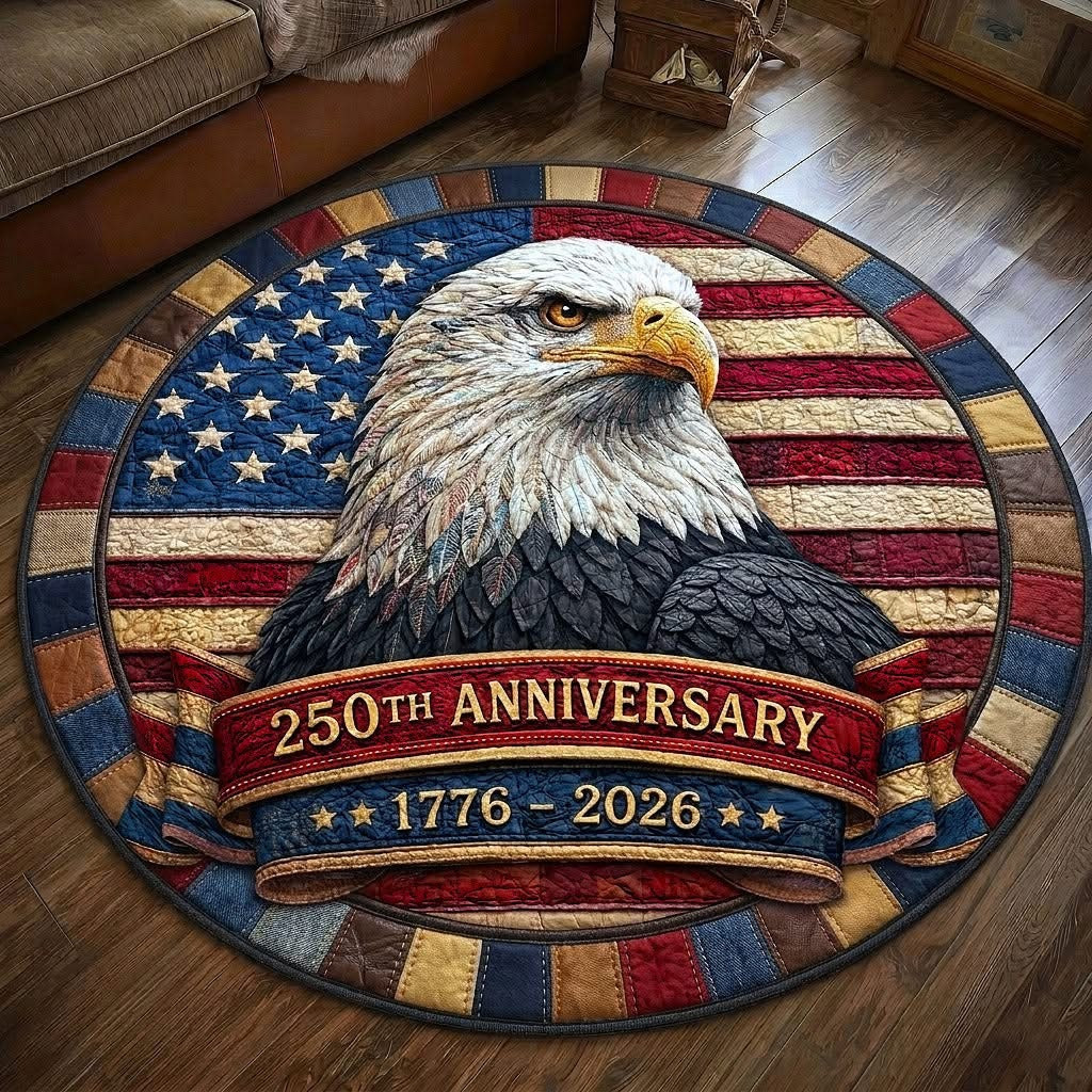 Eagle Liberty Legacy Quilted Round Mat USA 250th Anniversary Circle Rugs 4th Of July Gifts 2026