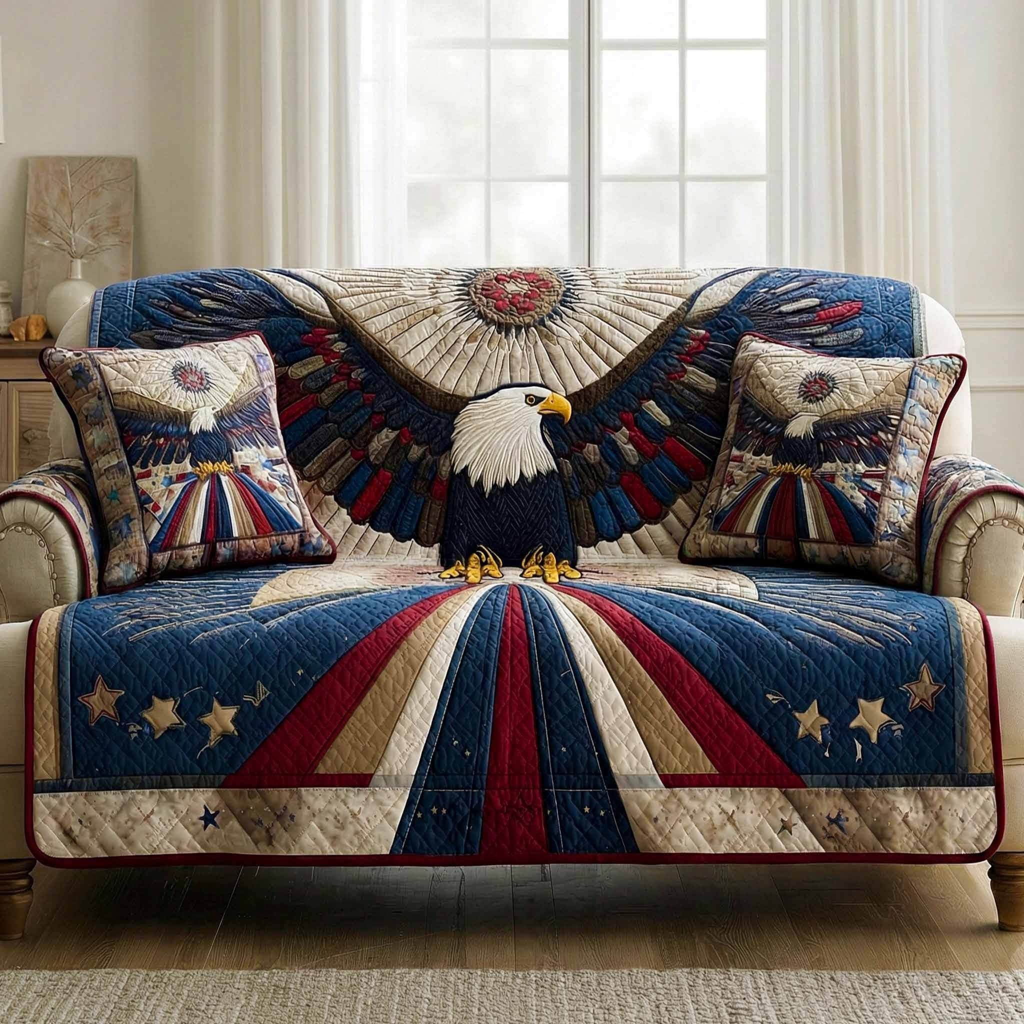 Eagle Starbound Quilted Sofa Cover 4th Of July Home Decor Gifts For Patriots