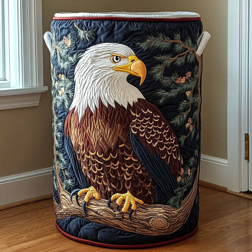 Eagle Watch Quilted Laundry Basket Quilted Fabric Laundry Bin for Organized Living