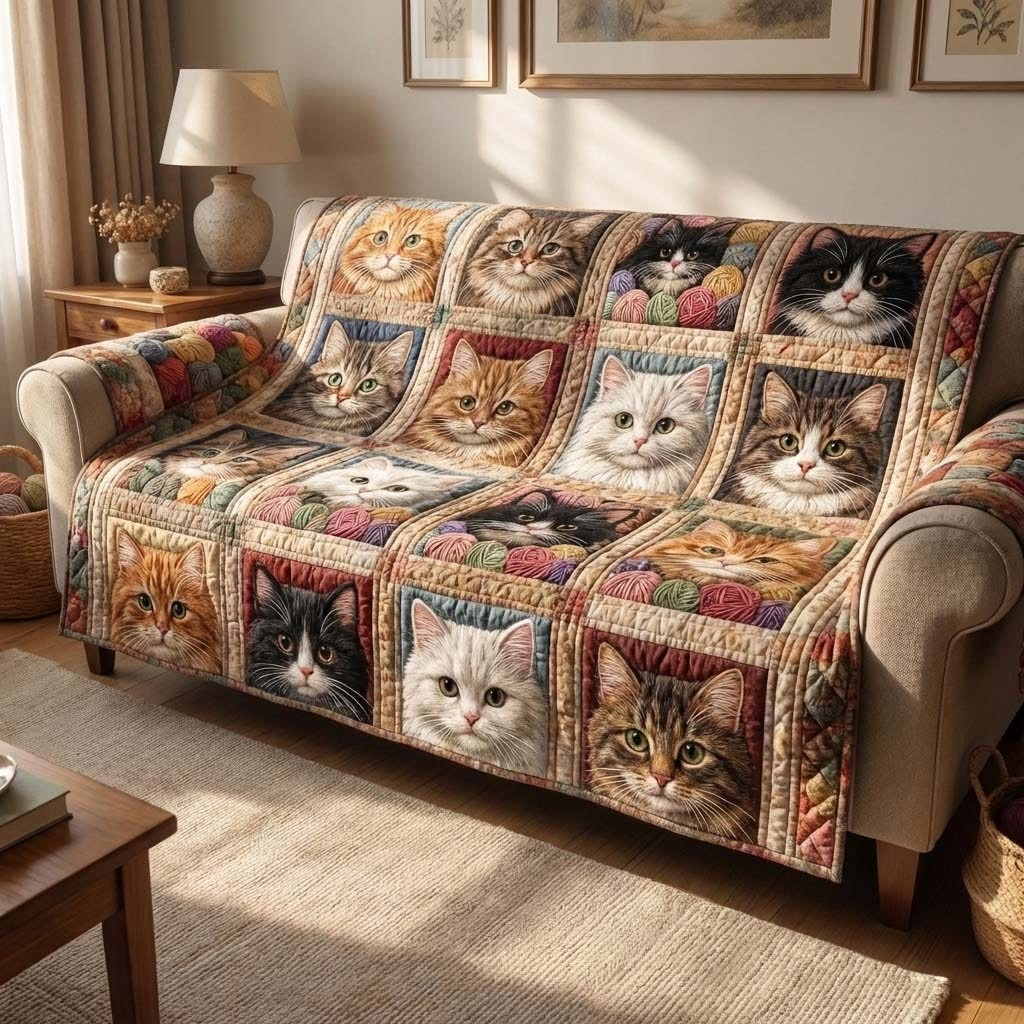 Earth Cat Gallery Quilted Sofa Cover Cute Kitten Couch Covers Cat Lover Gifts For Mom