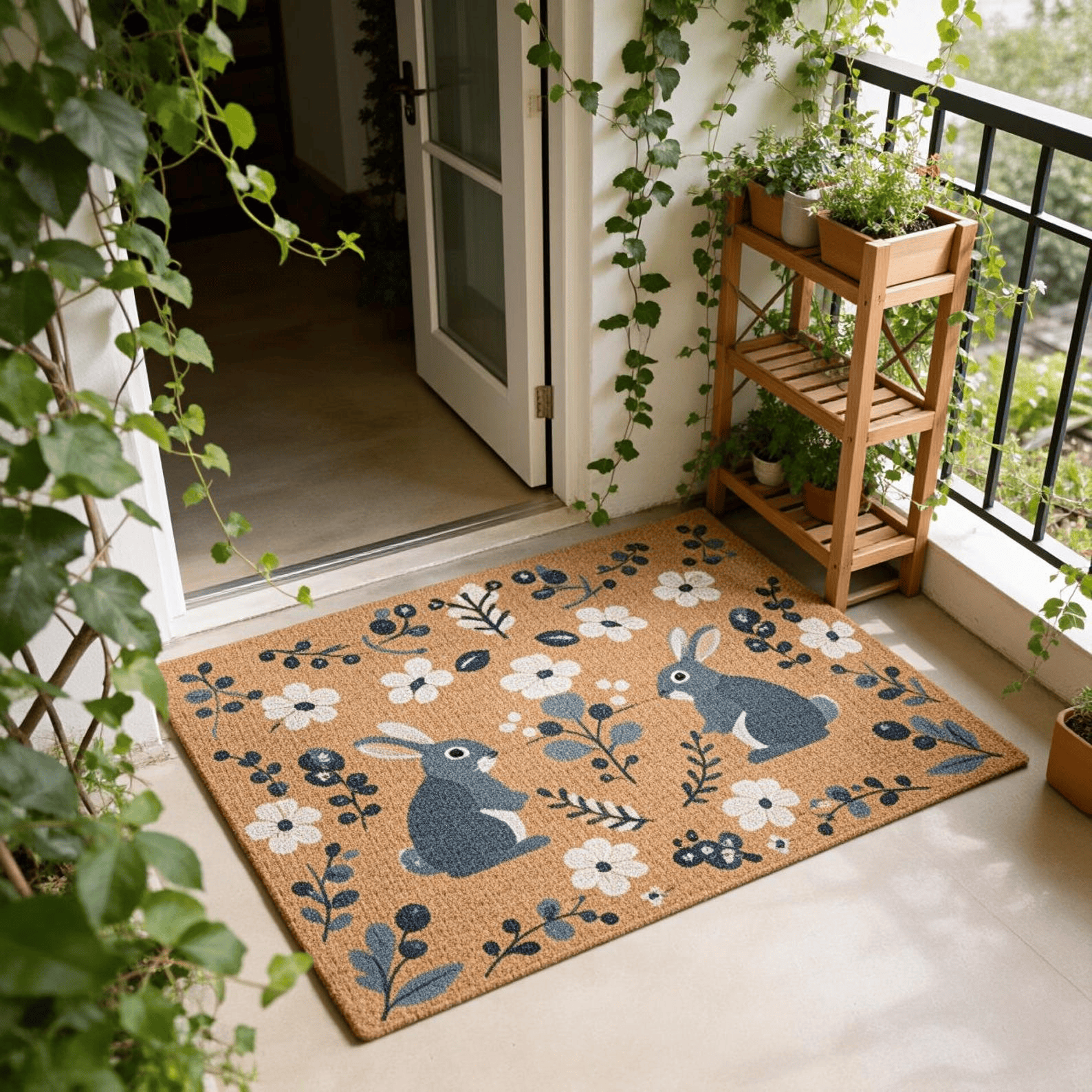 Easter Bunny Doormat Cute Spring Rabbit With Flowers Welcome Festive Easter Decor