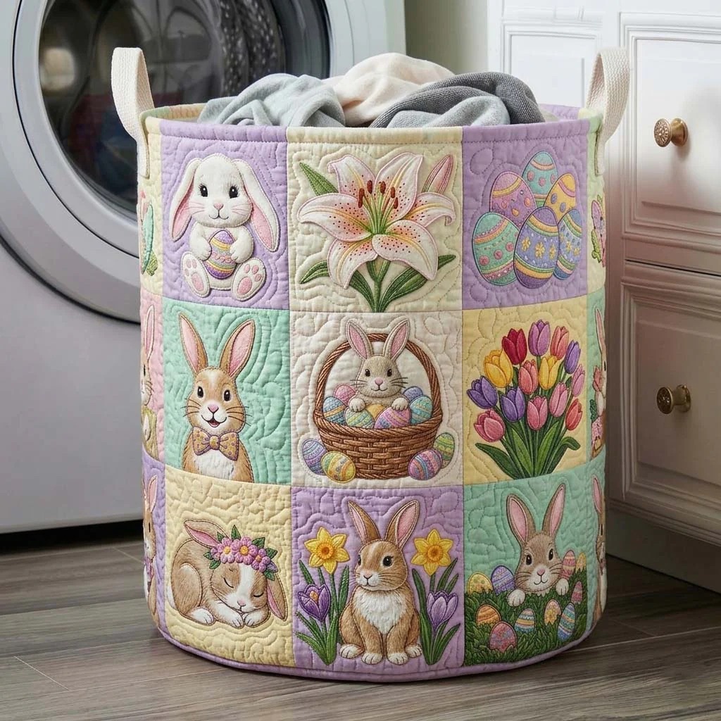 Easter Bunny Lily Collection Quilted Laundry Basket Spring Home Decor Best Gift For Easter Lovers