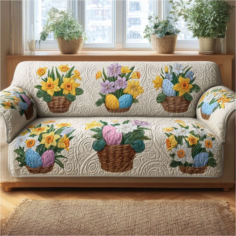 Easter Garden Grace Quilted Sofa Cover Floral Spring Decor Gift For Gardeners