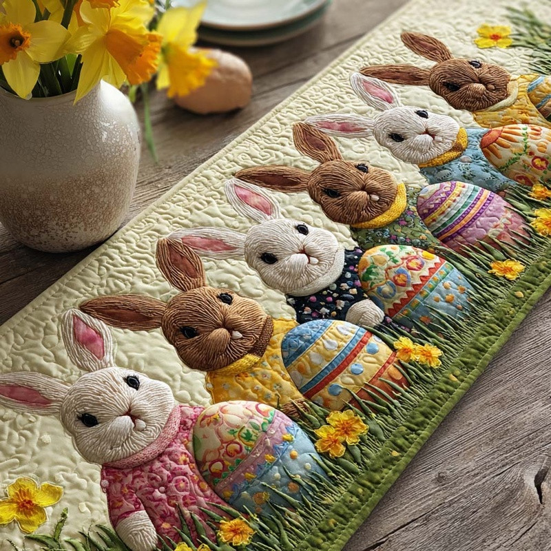 Easter Meadow Friends Quilted Table Runner Spring Table Decor Gift For Easter Lovers