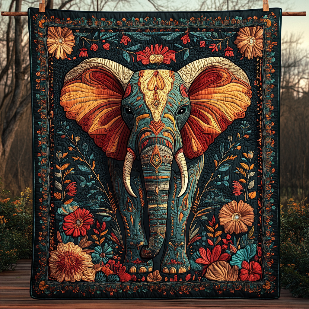 Echoes of the Savannah Quilted Blanket Aesthetic Room Decor Best Gifts For Elephant Lovers