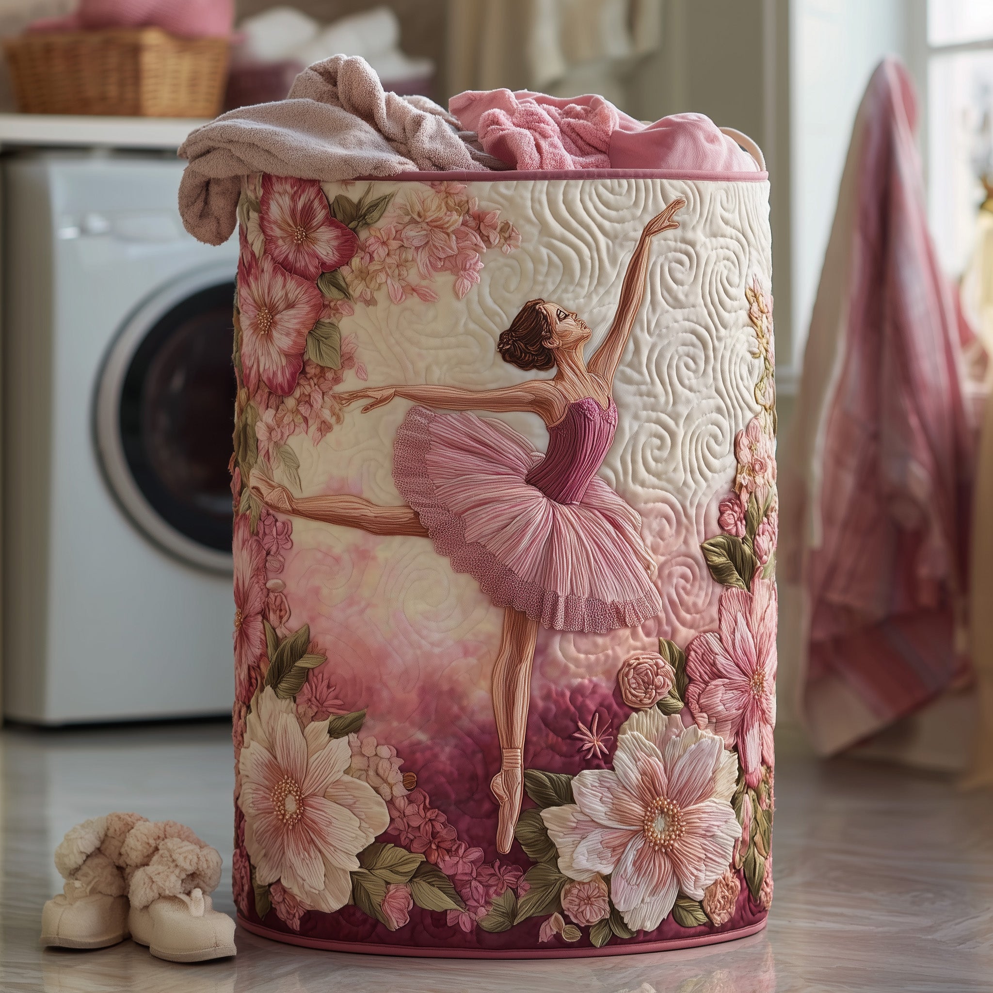 Elegant Ballerina Quilted Laundry Basket Pretty Ballet Theme For Ballet Clubs