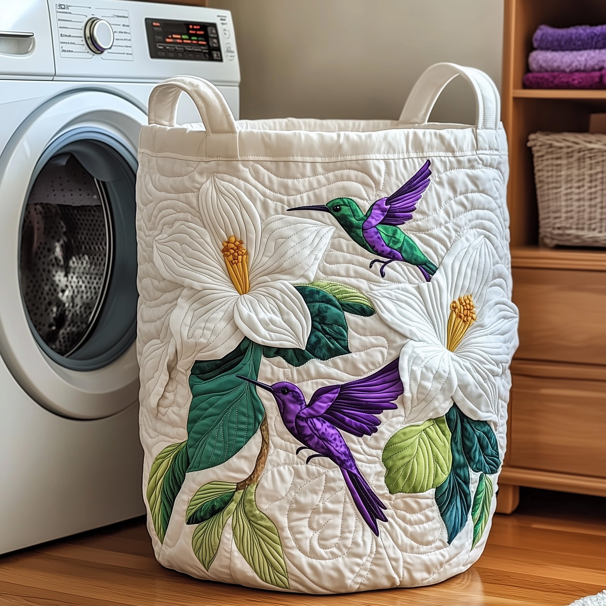 Elegant Magnolia Quilted Laundry Basket Stylish Fabric Clothes Hamper Present For Mom