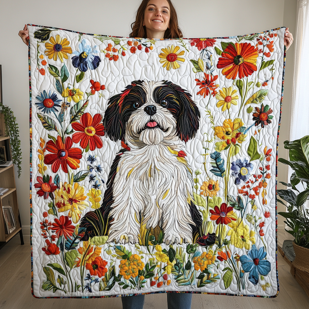 Elegant Shih Tzu Quilted Blanket Bed Room Art Best Gifts For Dog Pet Lovers