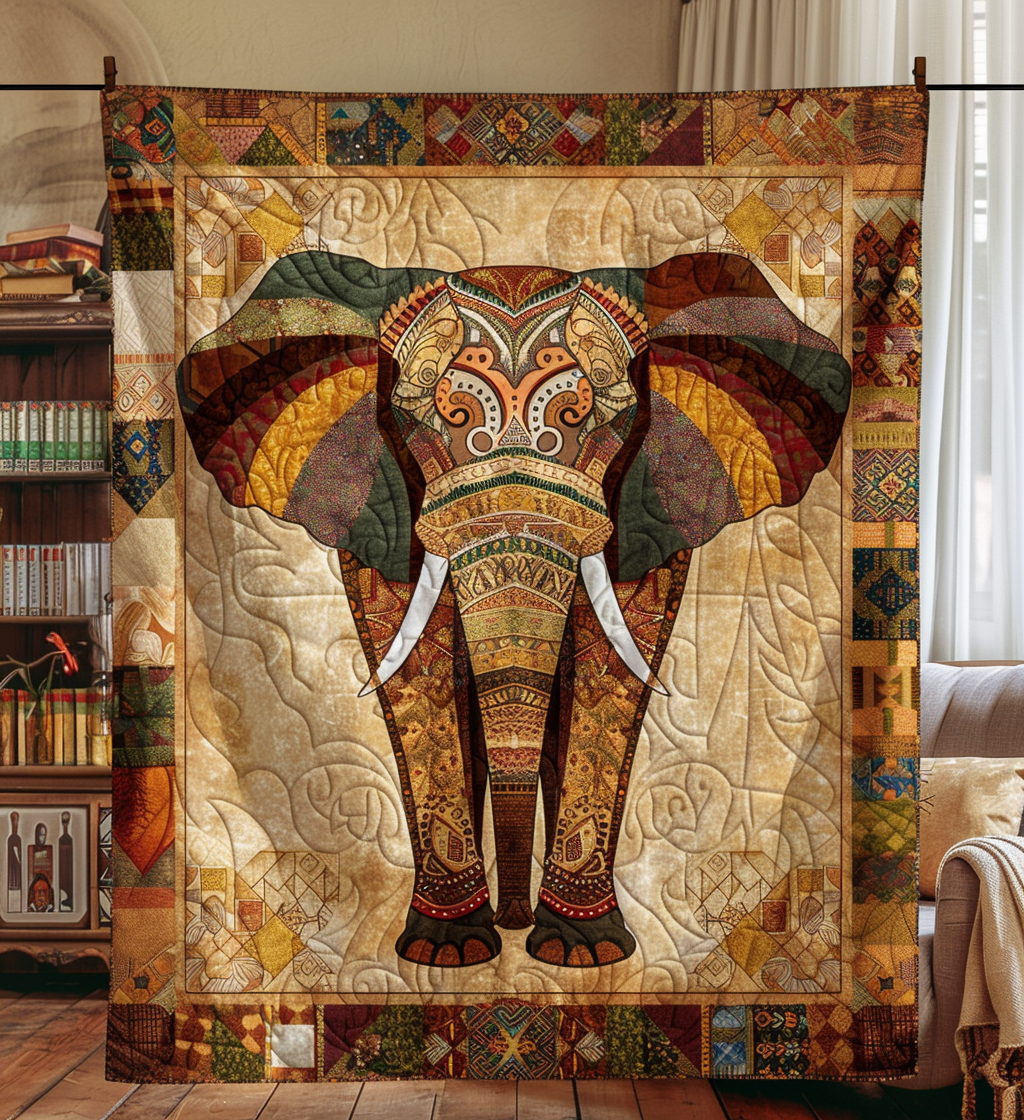 Elephant Embrace Quilted Blanket Aesthetic Room Decor Elephant Lover Gift