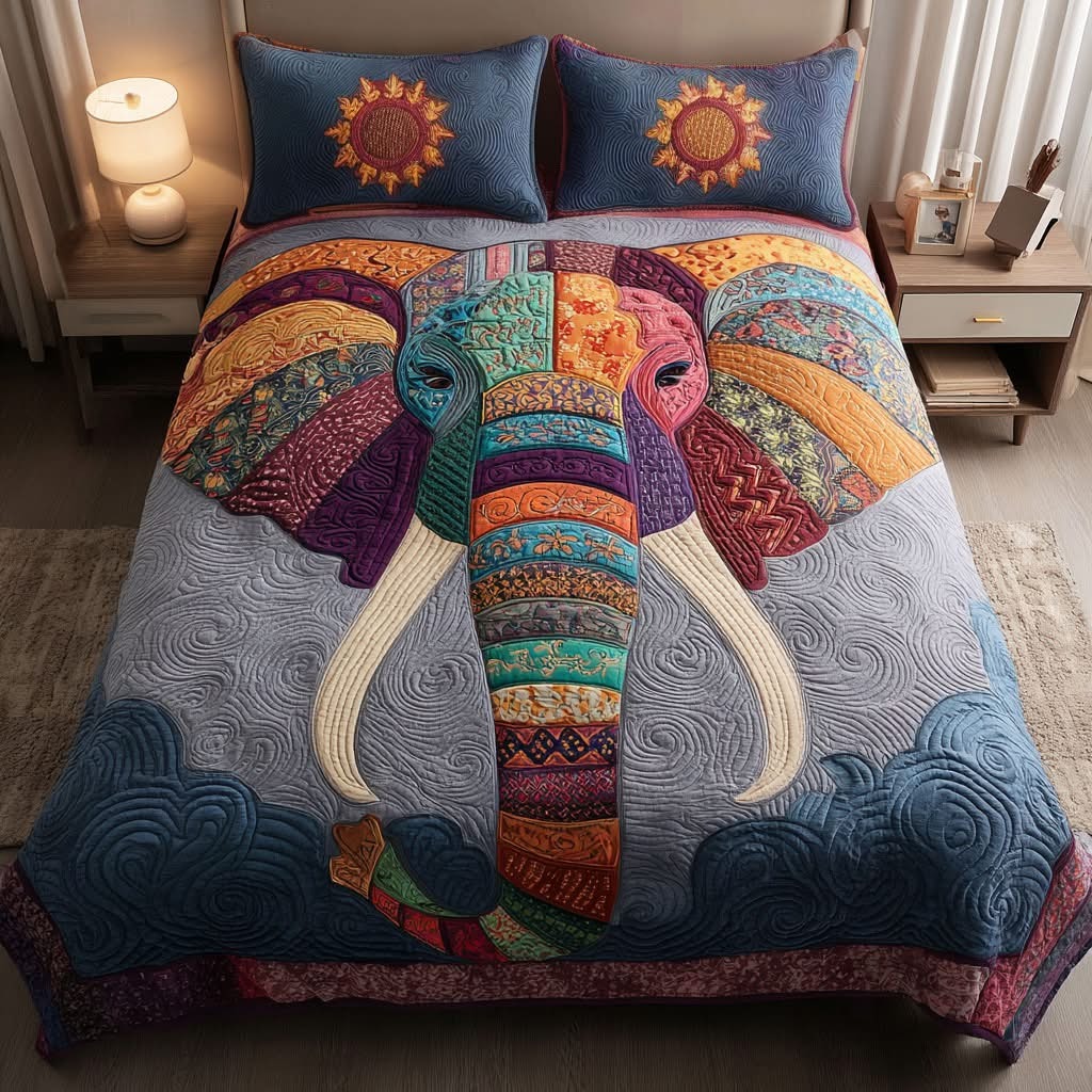 Elephant Golden Safari Quilted Bedding Set Bohemian Animal Bedspread Set Bedroom Decor