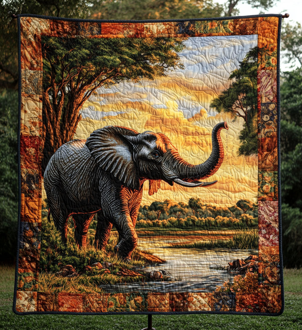 Elephant Odyssey Quilted Blanket Aesthetic Room Decor Gift For Elephant Lovers