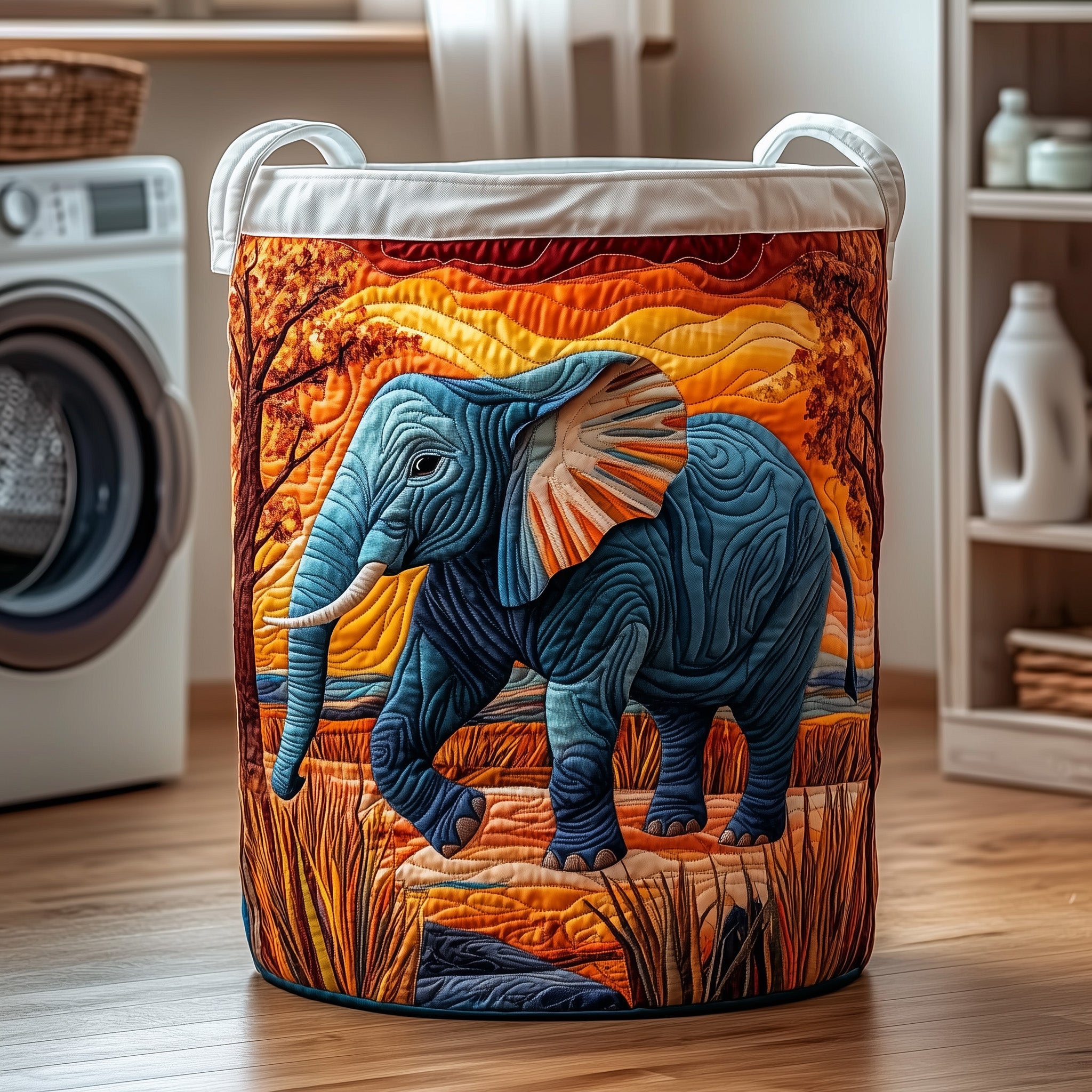 Elephant Quilted Laundry Basket Stylish Fabric Clothes Hamper Present For Animal Lovers