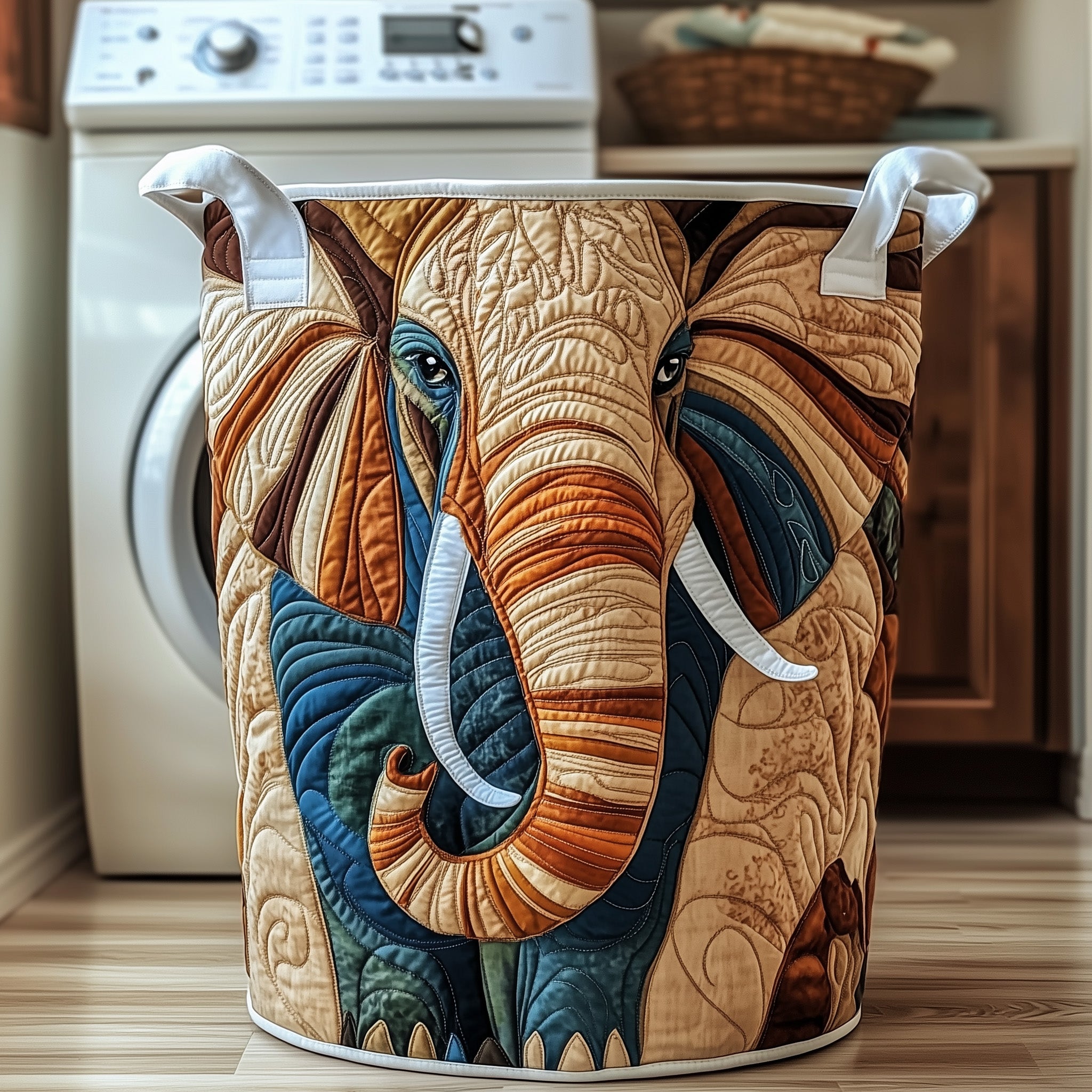 Elephant Quilted Laundry Basket Stylish Fabric Clothes Hamper Present For Elephant Lover