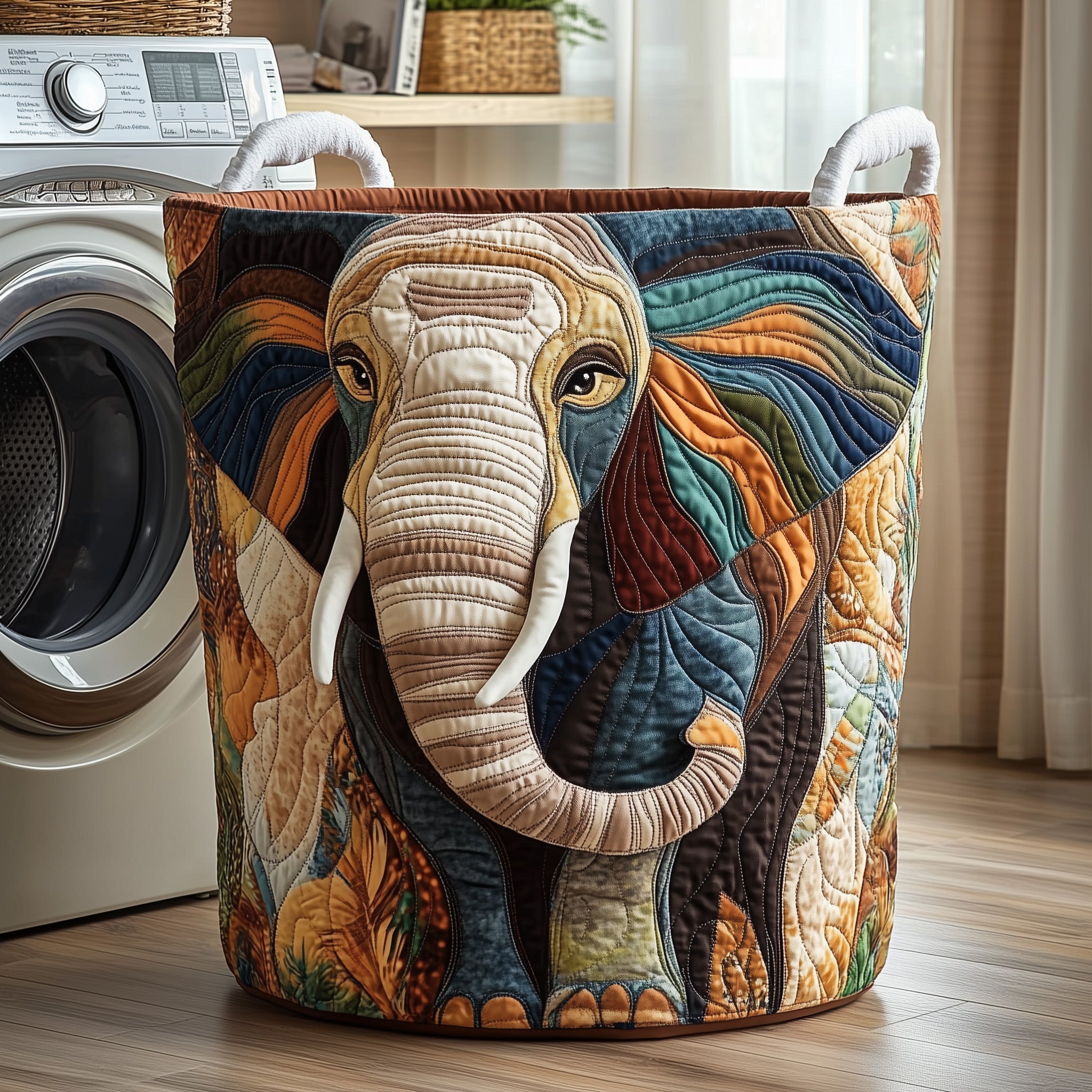 Elephant Quilted Laundry Basket Stylish Fabric Clothes Hamper Present For Elephant Lovers