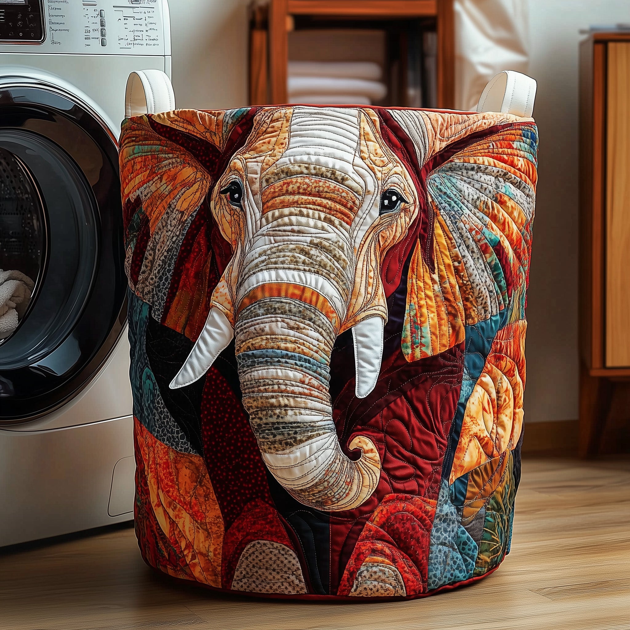 Elephant Quilted Laundry Basket Stylish Fabric Clothes Hamper Present For Enthusiasts