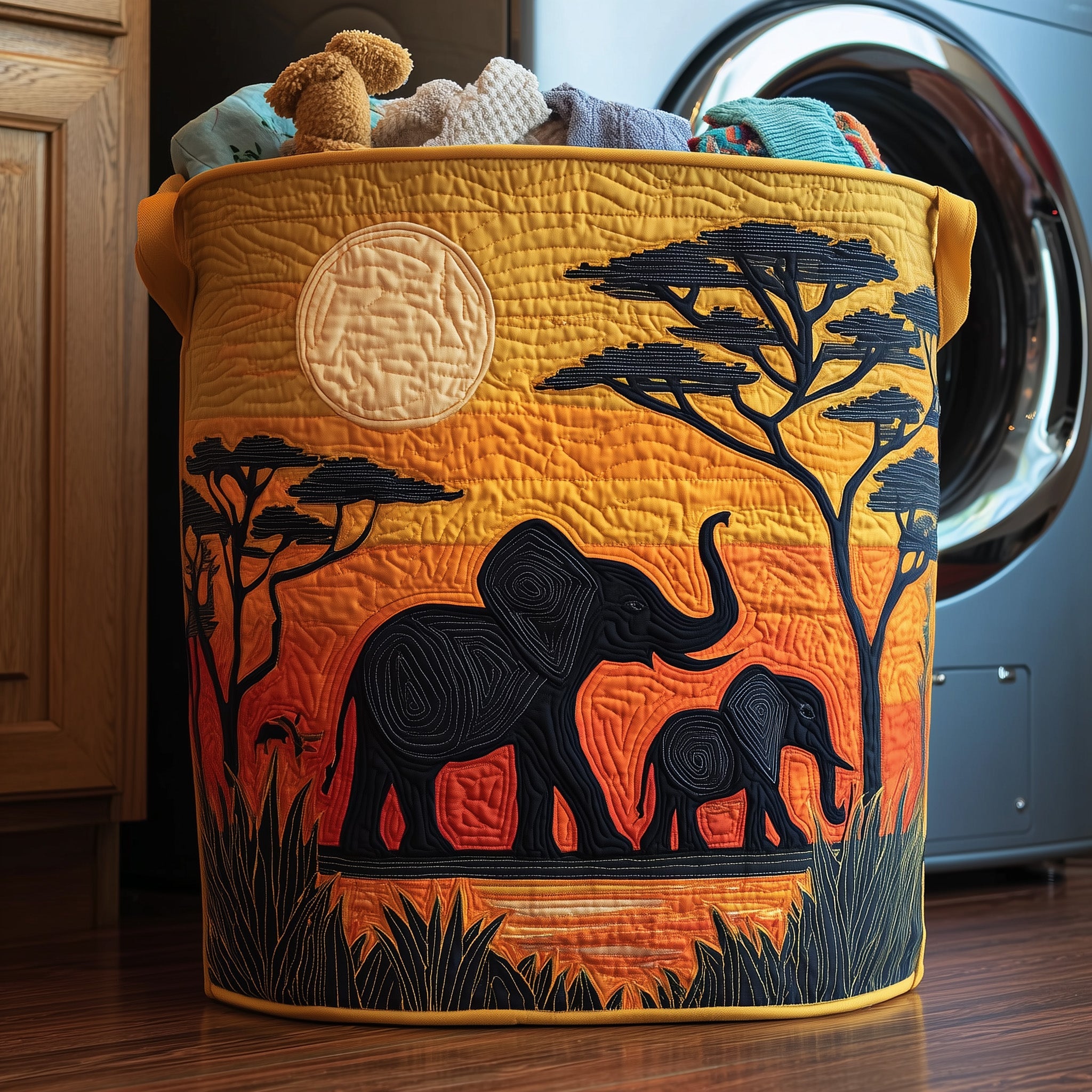 Elephant Spirit Quilted Laundry Basket Stylish Fabric Clothes Hamper Gift For Him