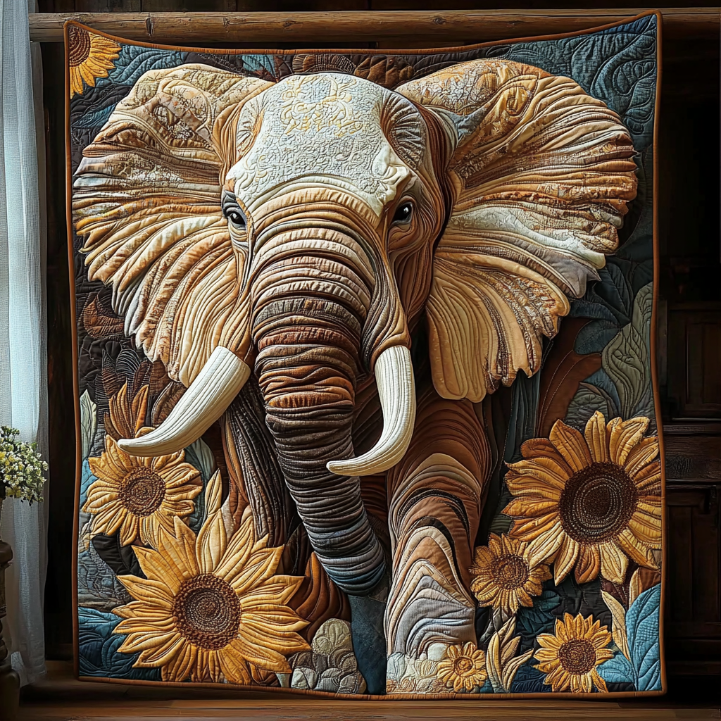 Elephant Sunflower March Quilted Blanket Best Comforter Sets Elephant Gifts For Him