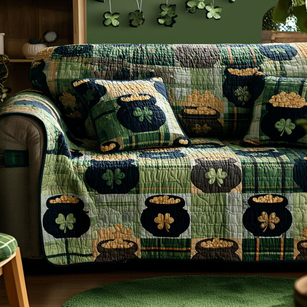 Emerald Bliss Quilted Sofa Cover Sofa Protector Cover St Patrick's Day Client Gifts