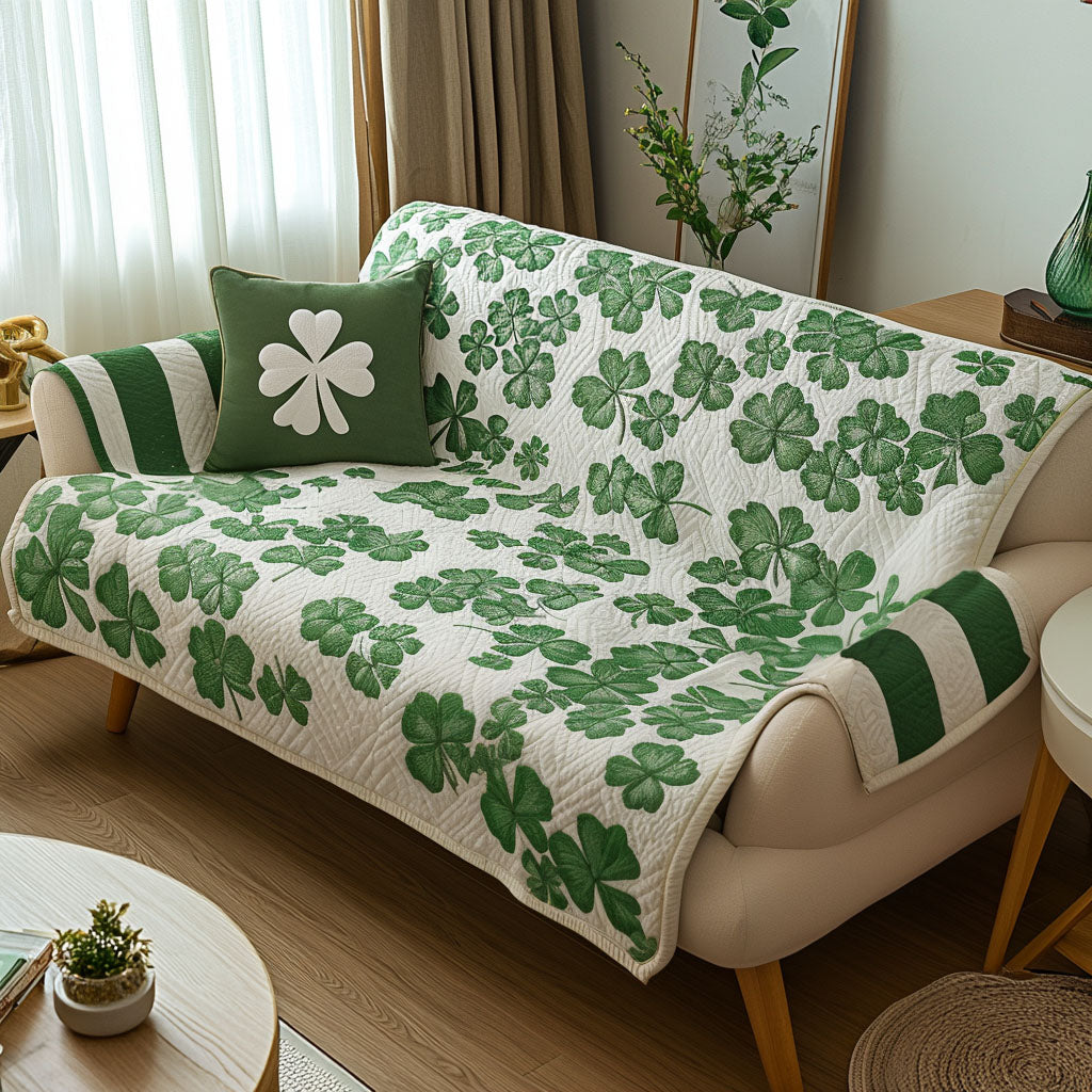 Emerald Bloom Quilted Sofa Cover Couch Seat Covers Happy St Patrick's Day Gifts