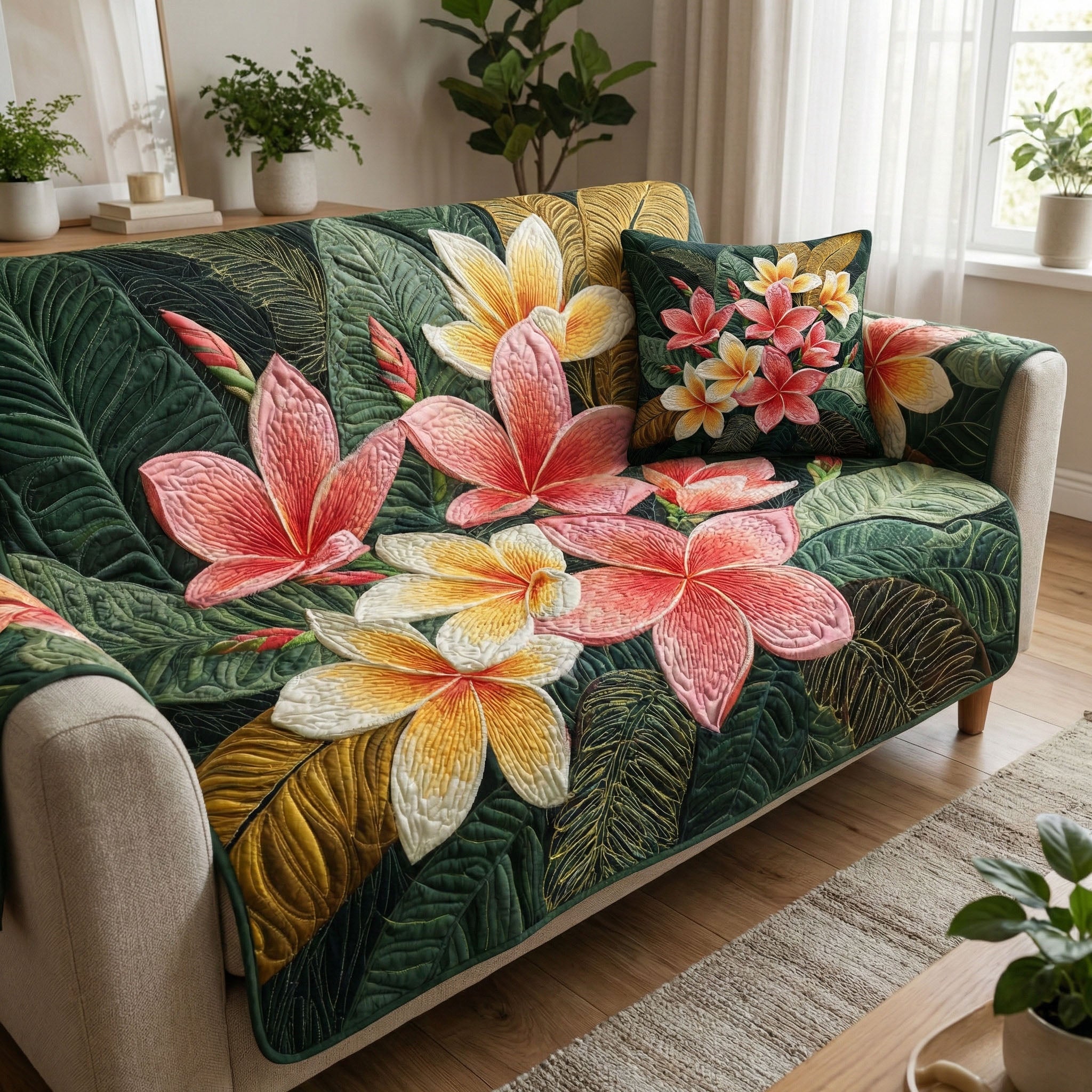 Emerald Blossom Quilted Sofa Cover Couch Slipcovers Best Mothers Day Gifts