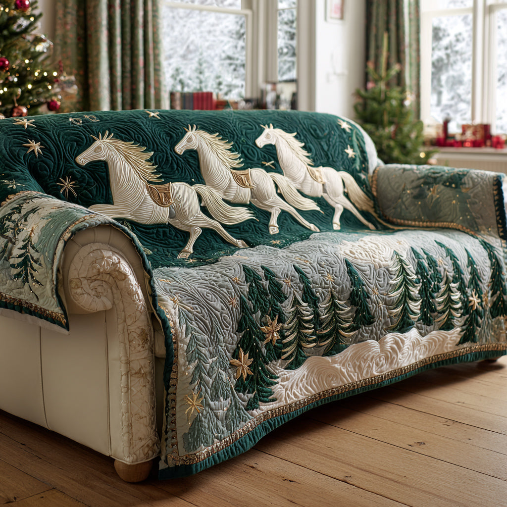 Emerald Horse Trail Quilted Sofa Cover Home Decor Shop Unique Gifts For Horse Lovers