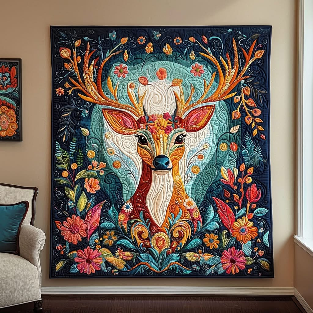 Enchanted Deer Floral Quilted Blanket Rated Deer Themed Gifts Items Merchandise