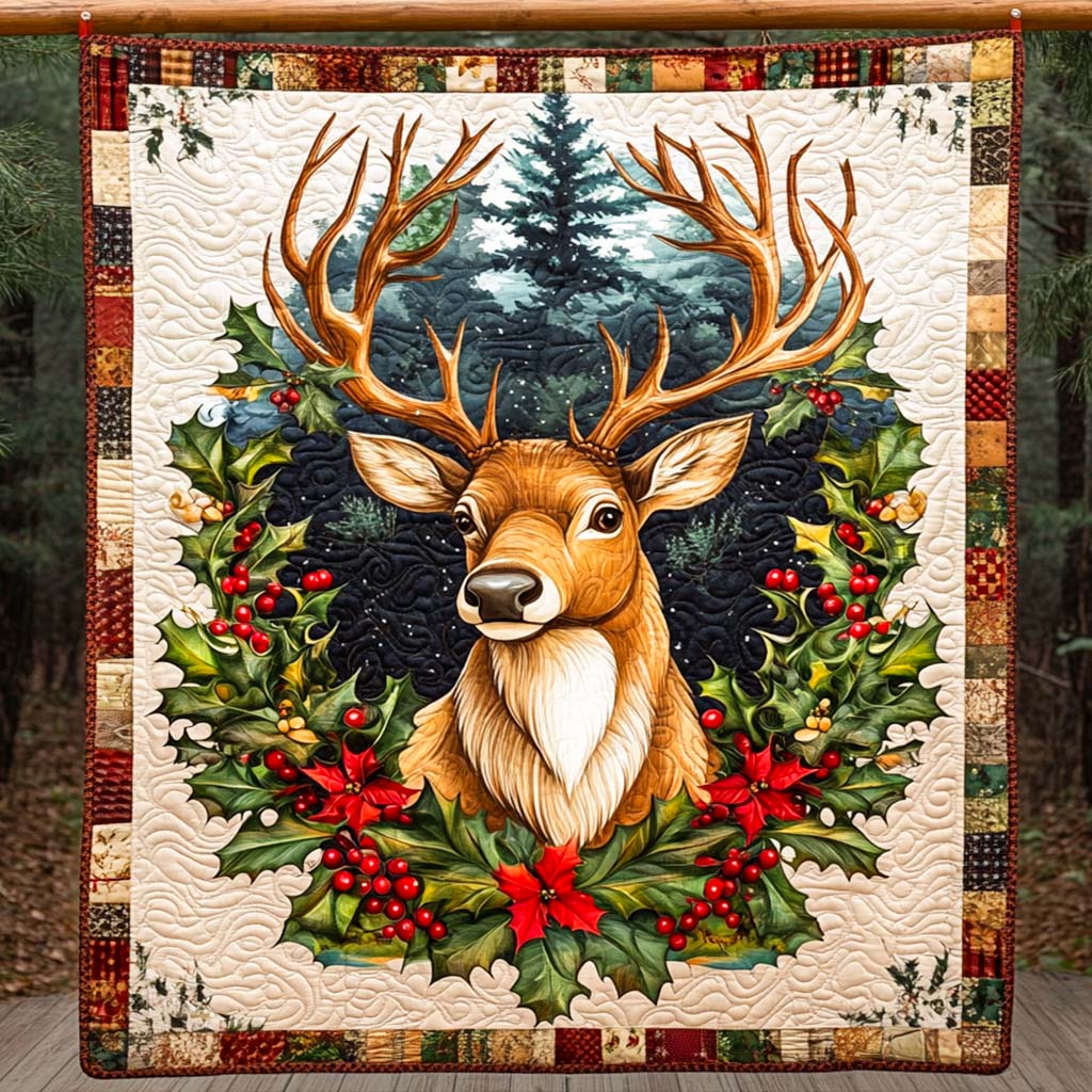 Enchanted Winter Elk Quilted Blanket Christmas Bedding Sets Last Minute Christmas Gifts