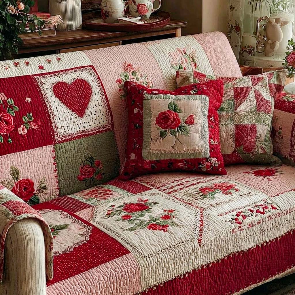 English Rose Romance Quilted Sofa Cover Couch Seat Covers Best Valentine Day Gifts For Mom