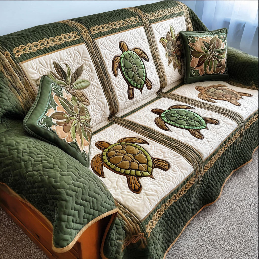 Eternal Current Quilted Sofa Cover Sofa Chaise Cover Sea Turtle Gifts For Mom