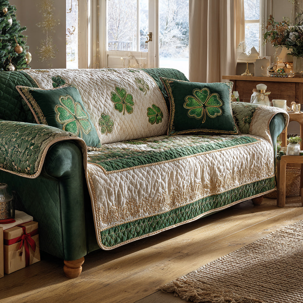 Eternal Green Folklore Quilted Sofa Cover Nice Couch Covers St Paddy's Day Gifts