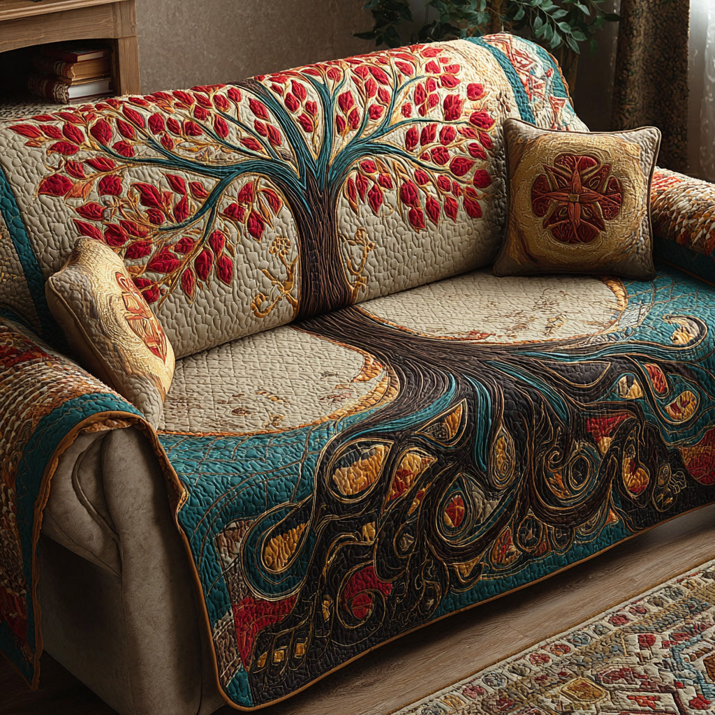 Eternal Growth Quilted Sofa Cover Living Room Decor Tree Of Life Christmas Gifts