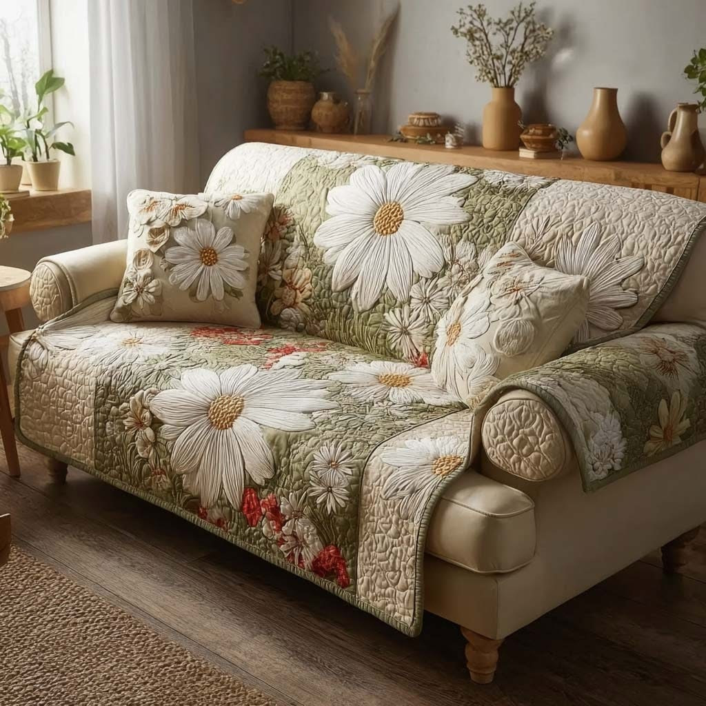 Ethereal Flower Bloom Quilted Sofa Cover Beautiful Couch Covers Birthday Gift For Mom