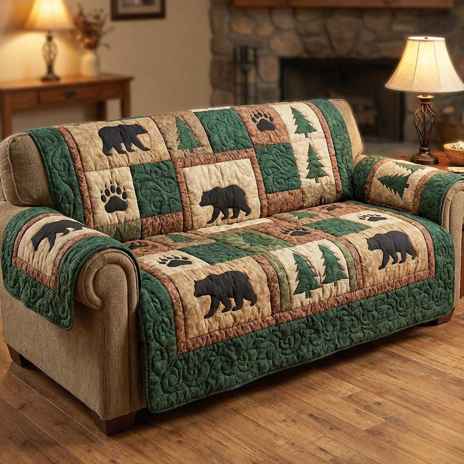 Evergreen Bear Quilted Sofa Cover Sofa Slip Covers Gifts For Bear Lovers