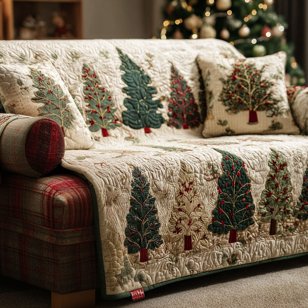Evergreen Charm Quilted Sofa Cover Holiday Living Christmas Decor Unique Gifts For Family