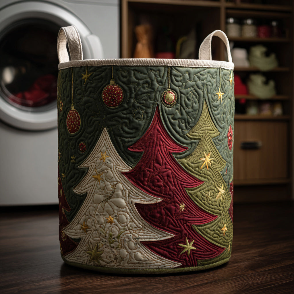 Evergreen Christmas Tree Quilted Laundry Basket Useful Quilted Basket Gift That Blends Style and Function